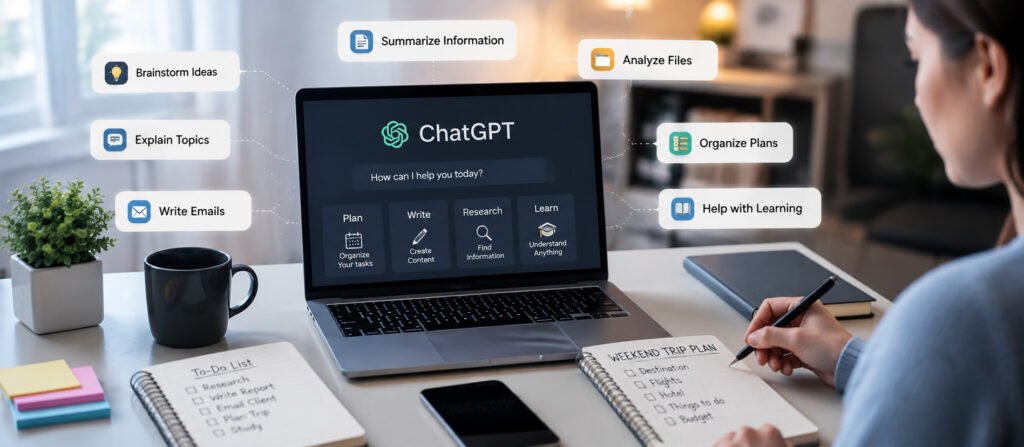 ChatGPT helping with planning writing research and everyday tasks