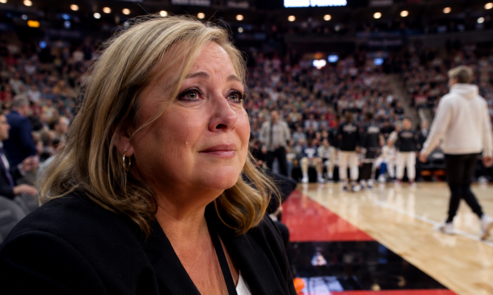 Holly Rowe becomes emotional before the Indiana Fever vs Toronto Tempo WNBA game in Toronto