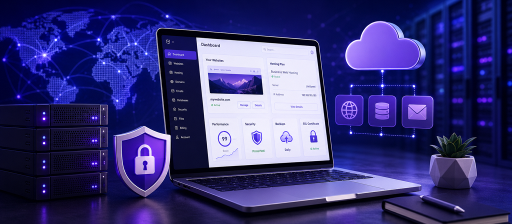 Hostinger web hosting dashboard with website security, backups, SSL and hosting management