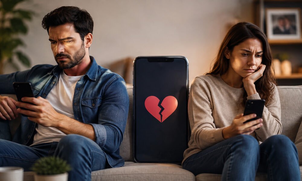 how smartphones affect relationships - couple ignoring each other while using smartphones