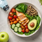 Practical health and wellness guide with healthy food and fitness essentials