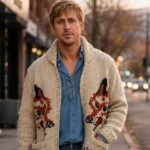 Beige fox cardigan inspired by Ryan Gosling Project Hail Mary sweater style