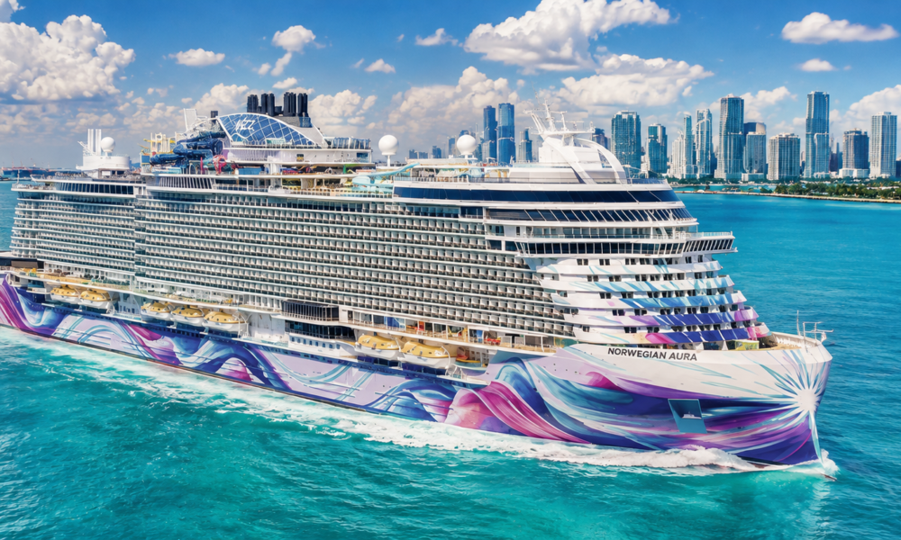 Norwegian Aura largest Norwegian Cruise Line ship sailing toward Miami Florida