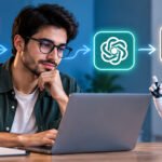 Person using a laptop with an AI assistant for prompt engineering