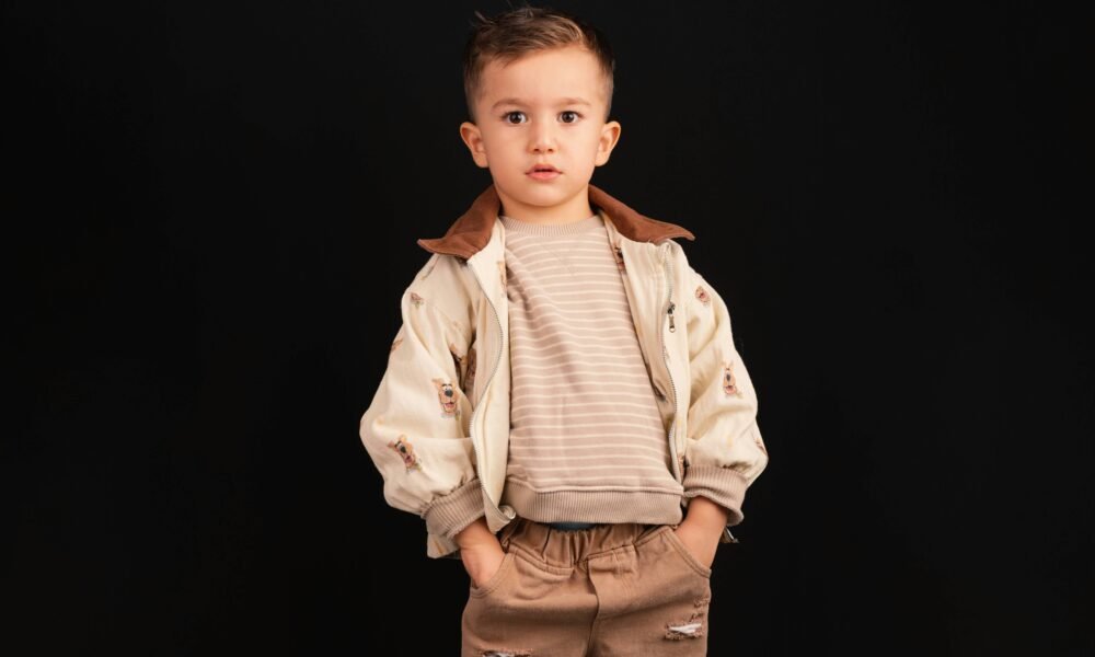 Child wearing a stylish leather jacket for kids