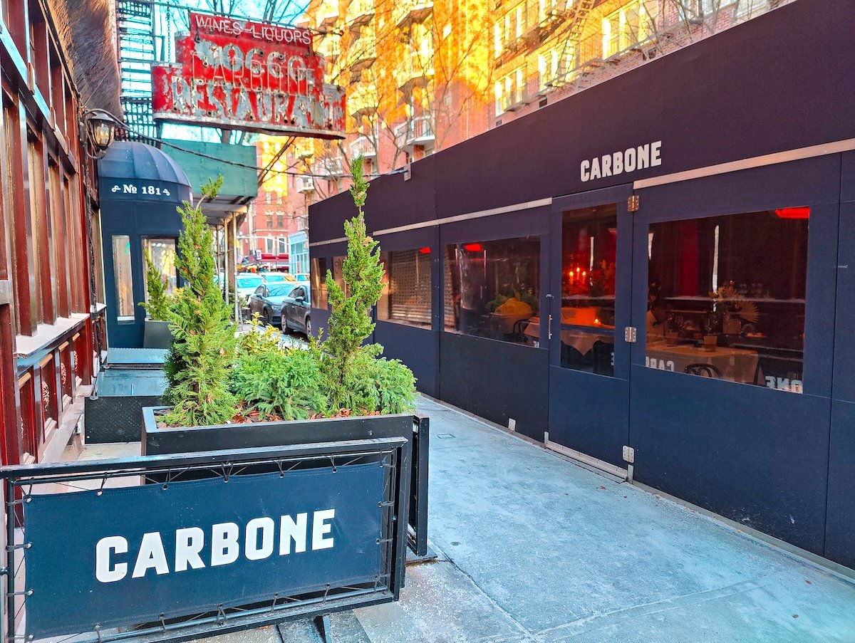 Carbone NYC restaurant exterior on Thompson Street