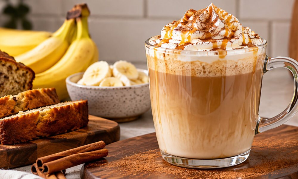 Homemade banana coffee drink with creamy coffee and banana flavor