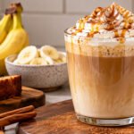 Homemade banana coffee drink with creamy coffee and banana flavor