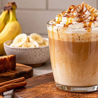 Homemade banana coffee drink with creamy coffee and banana flavor