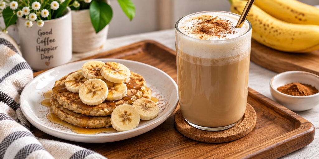 Homemade banana coffee drink with creamy coffee and banana flavor
