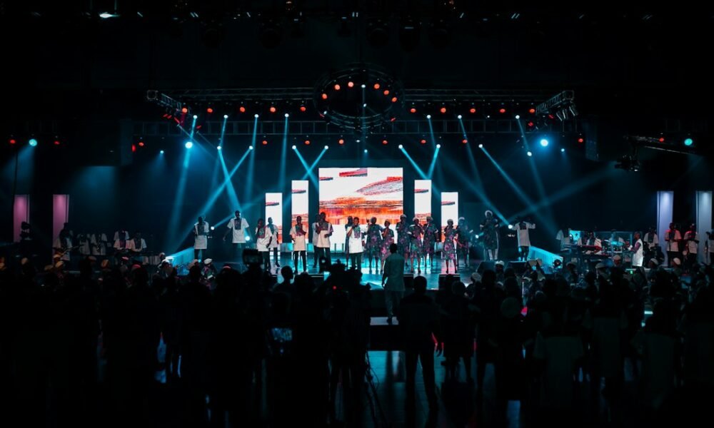 MrBeast Ramayana event news concept with a large promotional stage and audience