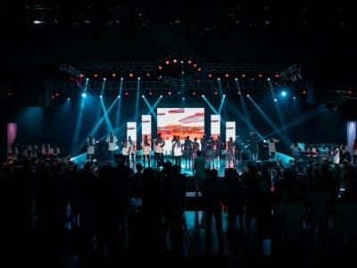 MrBeast Ramayana event news concept with a large promotional stage and audience