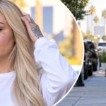 Amanda Bynes weight loss journey in 2026 with leg tattoos and black leather shorts