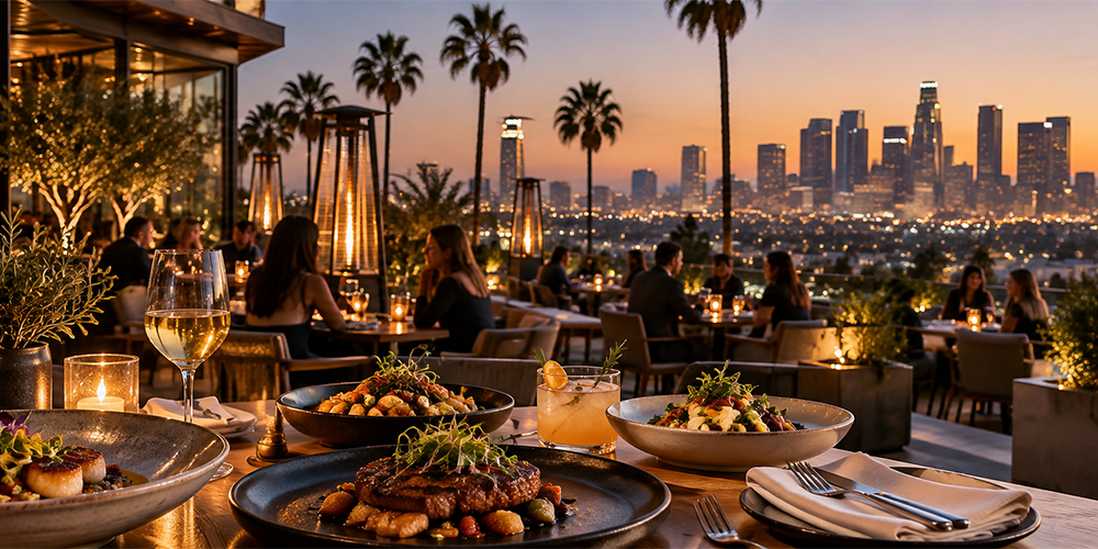 Best new restaurants in Los Angeles 2026 with rooftop dining and downtown LA skyline