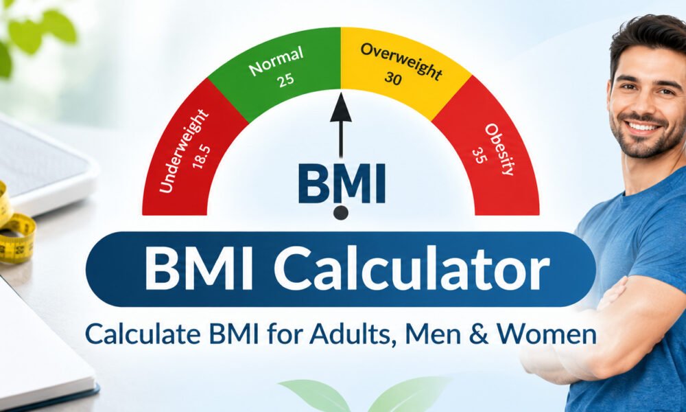 BMI Calculator for adults, men and women with BMI chart and healthy weight gauge