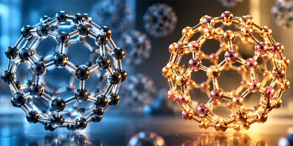 Buckyball B80 boron molecule discovered in 2026 shown alongside a carbon fullerene structure