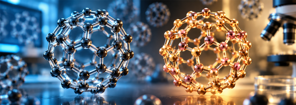 Buckyball B80 boron molecule discovered in 2026 shown alongside a carbon fullerene structure
