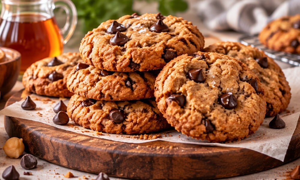 Chickpea cookies recipe with soft homemade chocolate chip cookies, chickpeas, peanut butter, and maple syrup.