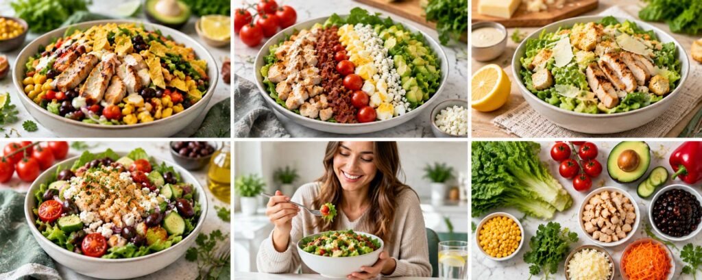 Fresh healthy salad delivery with grilled chicken and vegetables