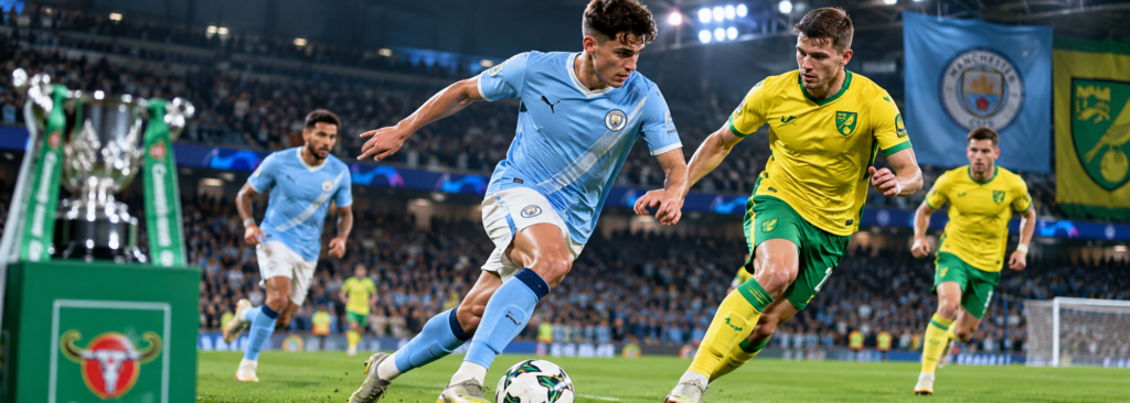 Man City vs Norwich Carabao Cup third round match at the Etihad Stadium in 2026