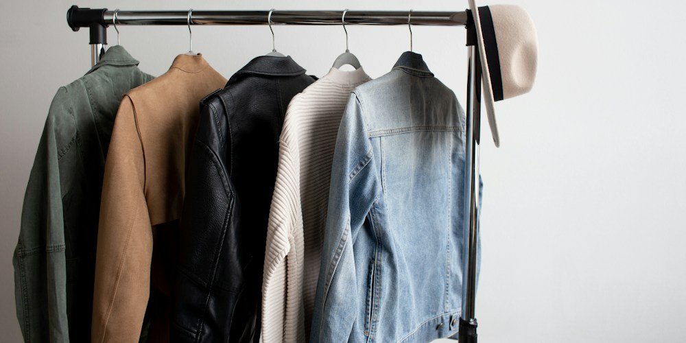 Jackets on a clothing rack illustrating fall layering options