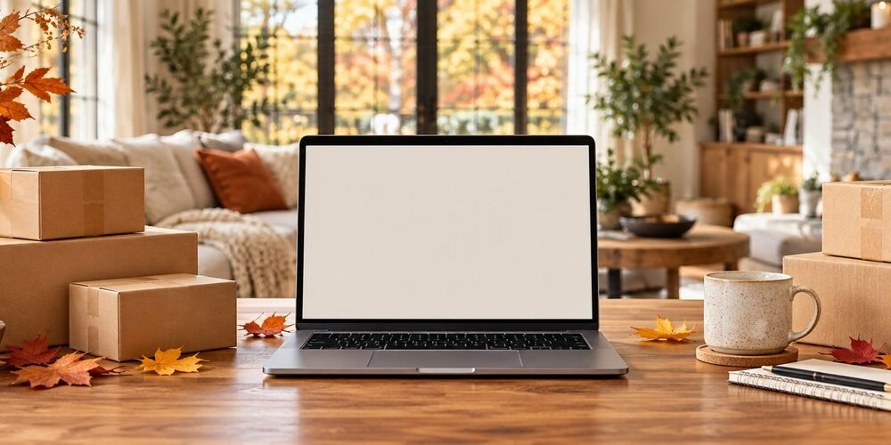 Online shopping workspace with laptop and shipping boxes for Prime Big Deal Days 2026