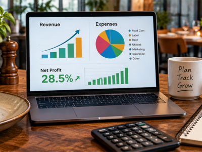 Restaurant profit margin calculator showing revenue expenses food costs and net profit