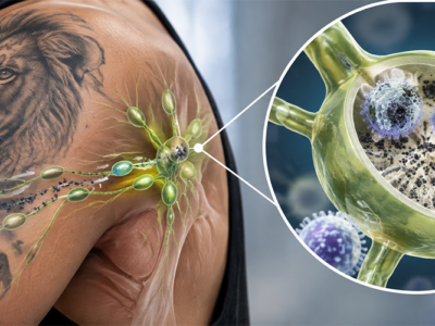 Tattoo ink lymph node effects showing tattoo pigment traveling through the lymphatic system