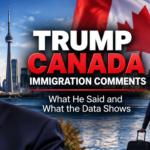 Trump Canada immigration comments 2026 with U.S. and Canadian flags and immigration border imagery
